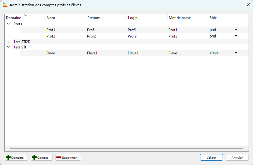 Administration des comptes profs et lves